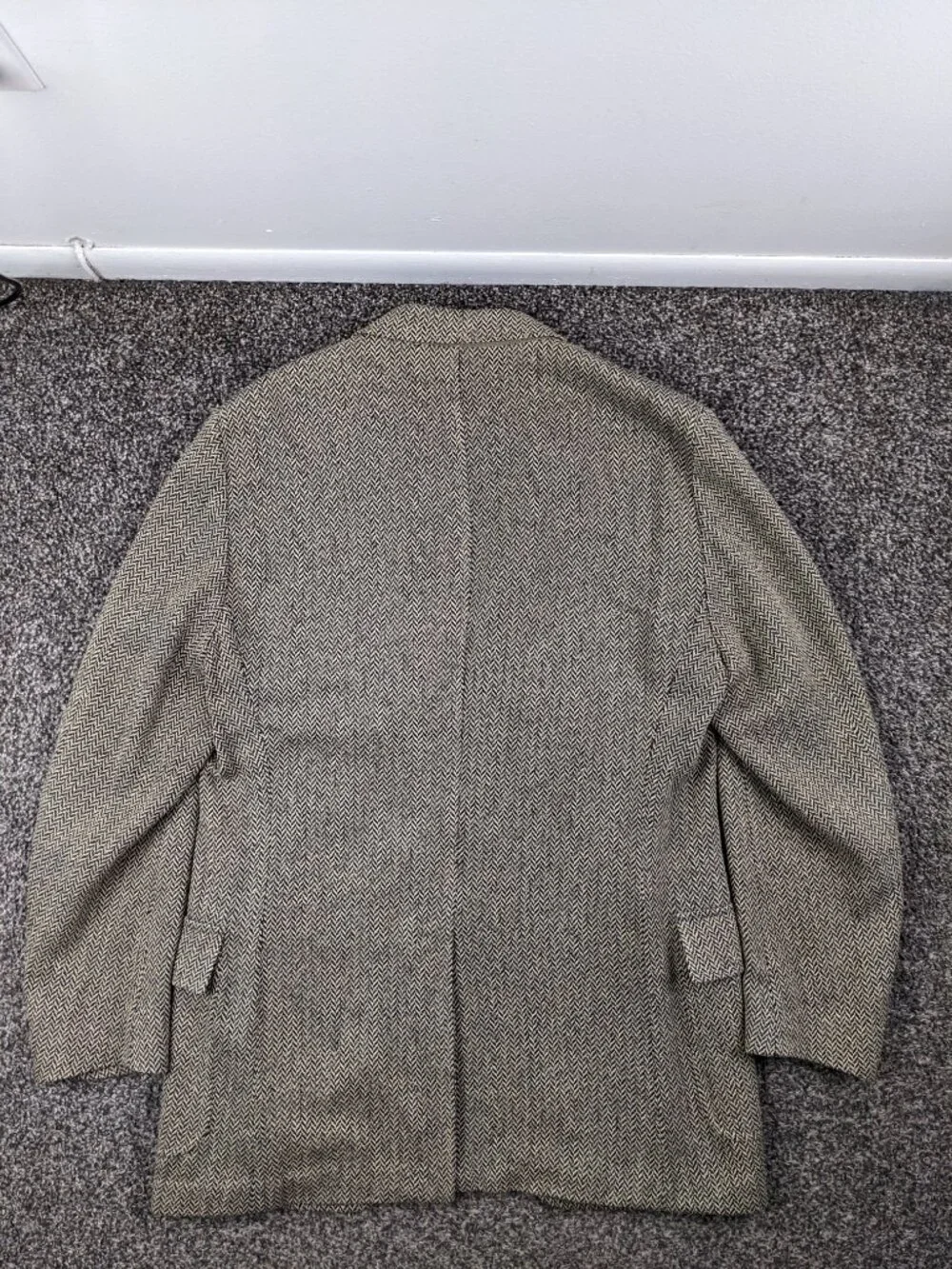Polo Ralph Lauren Blazer Sport Coat Tweed Silk Tan Blue Herringbone 44L Italy